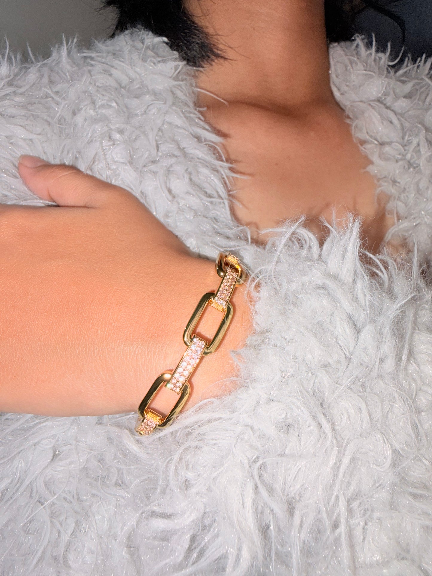 Elio Golden Bangle Bracelet With CZ Stones- Openable