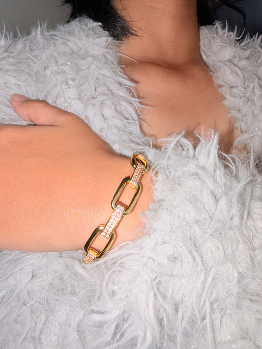 Elio Golden Bangle Bracelet With CZ Stones- Openable