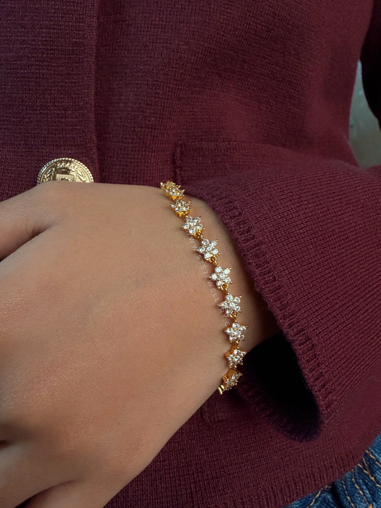 Floral Stone Studded Tennis Bracelet