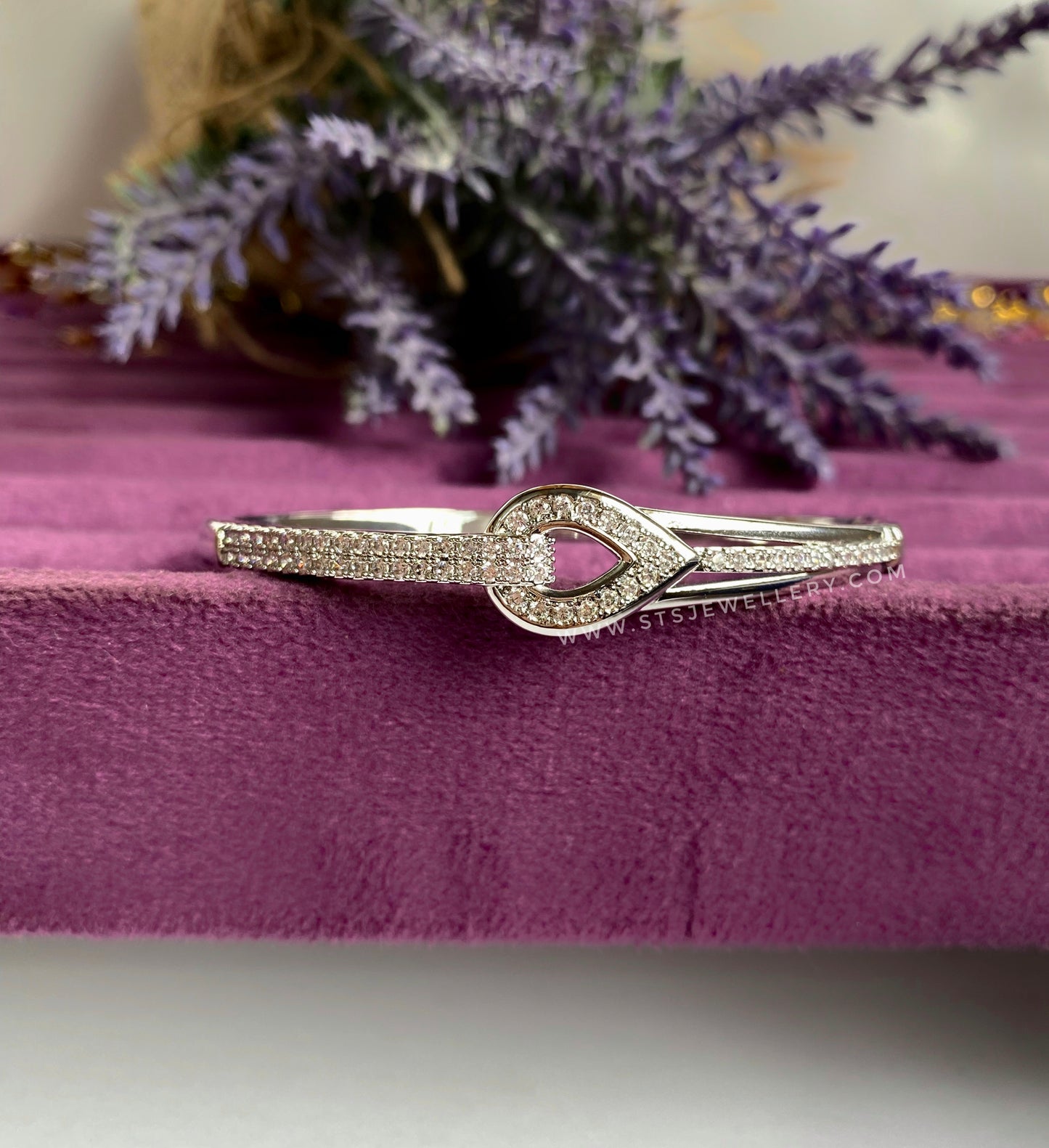 Sylvia Silver Coloured Bangle Bracelet With CZ Stones - Openable