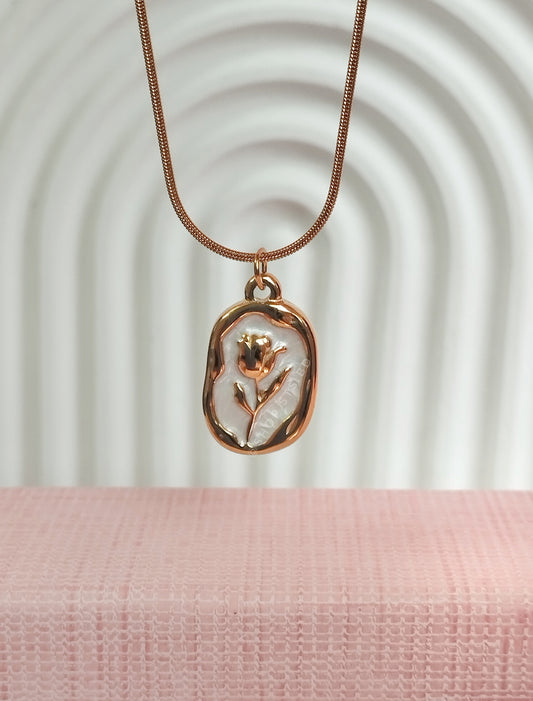 Pearly Tulip Flower Pendant Necklace