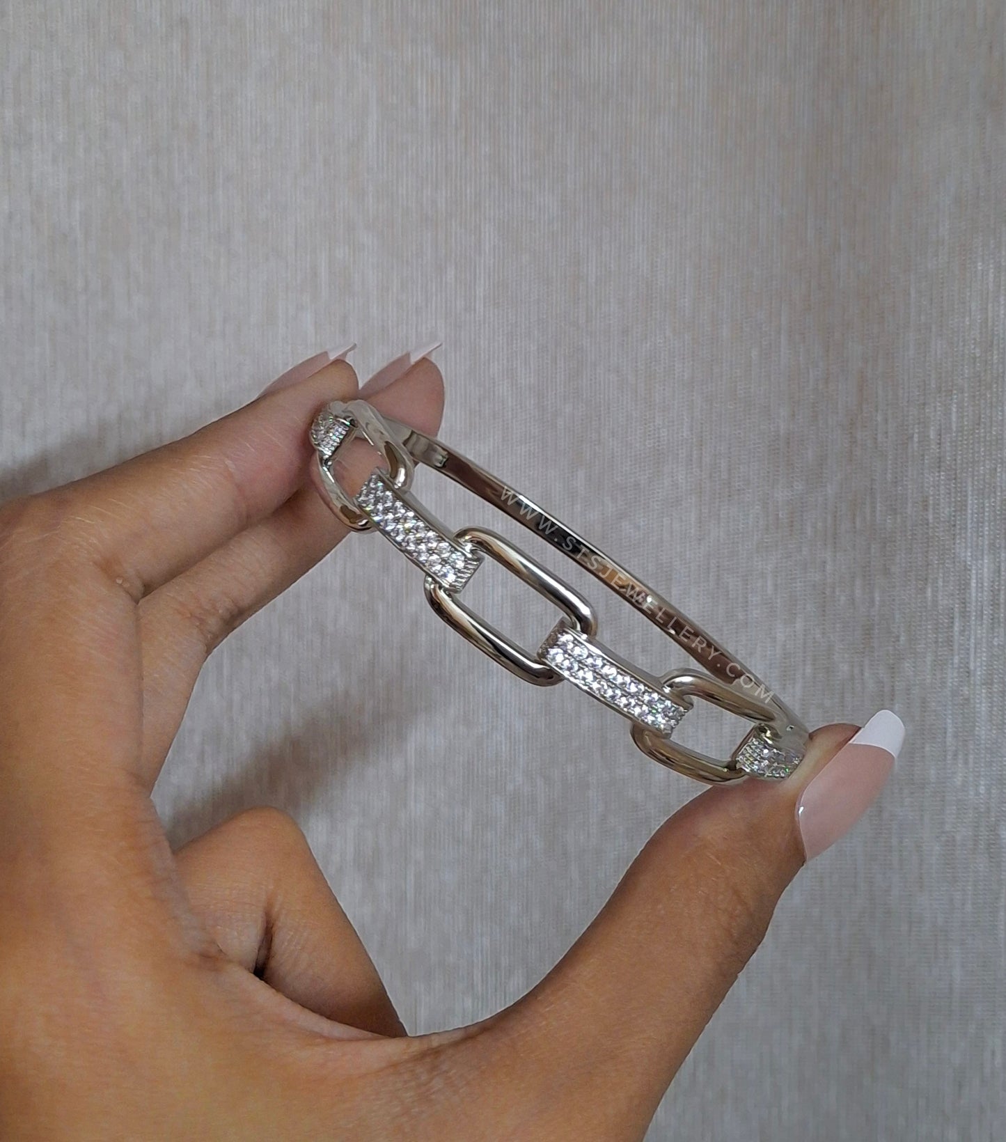 Elio Golden Bangle Bracelet With CZ Stones- Openable