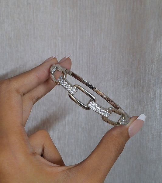 Elio Golden Bangle Bracelet With CZ Stones- Openable