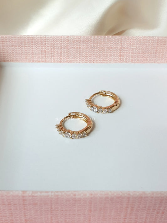 Rosegold Cecilia Dainty Mini Hoop Earrings 1.3 Cm With Paved CZ Stones