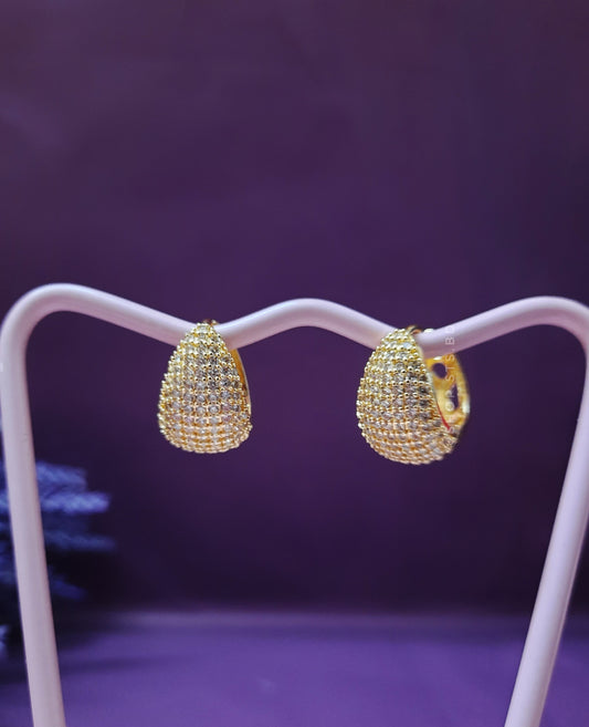Dome Cz Paved Stone Golden Hoop Earrings