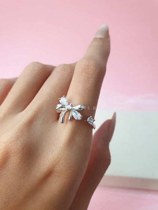 Minimal Silver Sweet Bow Adjustable Ring