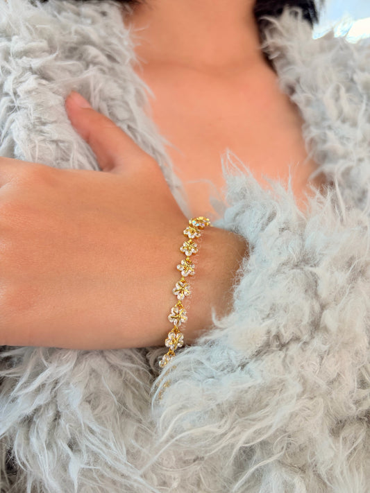 Garland Chain Bracelet With Flower Shaped CZ Stones