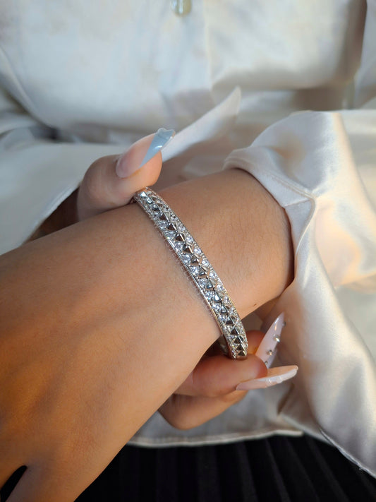 Cora Silver Coloured Bangle Bracelet With CZ Stones - Openable