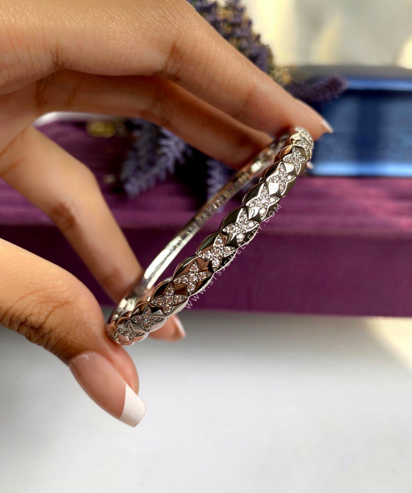 Blair Silver Coloured Bangle Bracelet With CZ Stones- Openable