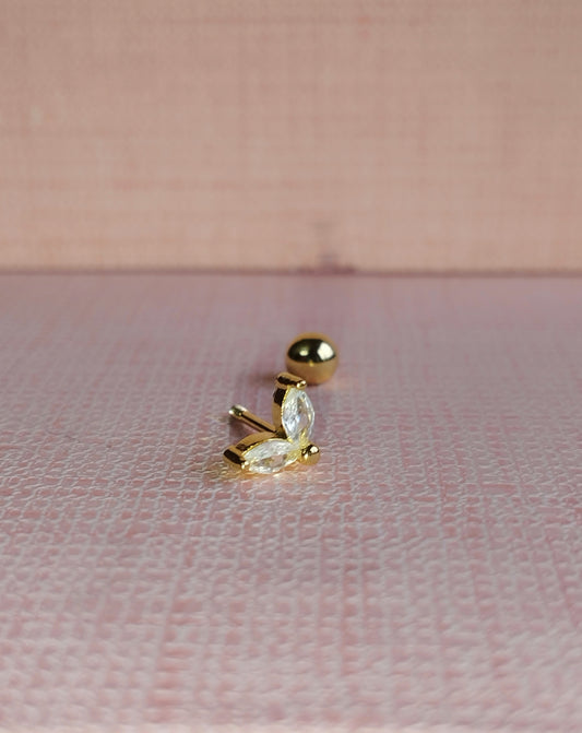 [ 1 piece ] Two Petal Stud Screw Back Earrings