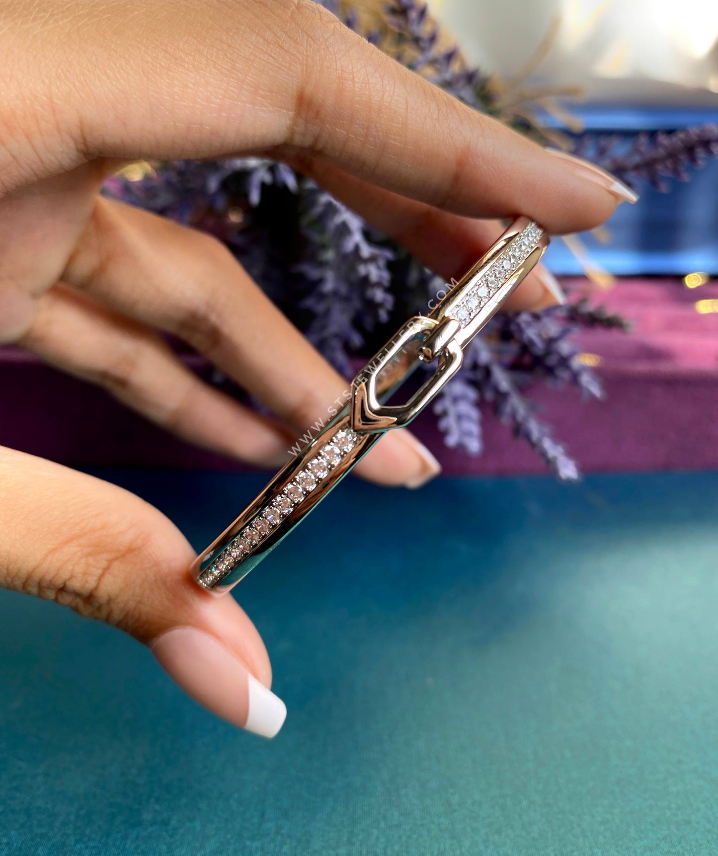 Kennedy Silver Coloured Bangle Bracelet With CZ Stones- Openable