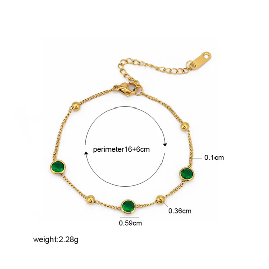 Minimal Chain Bracelet With Emerald Coloured Stones
