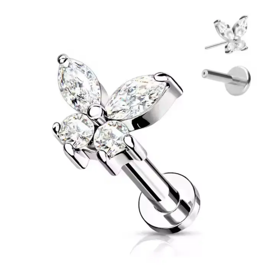[ 1 piece ] Single Silver Coloured Butterfly Flatback Stud Earrings