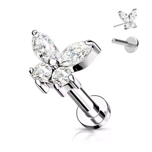 [ 1 piece ] Single Silver Coloured Butterfly Flatback Stud Earrings