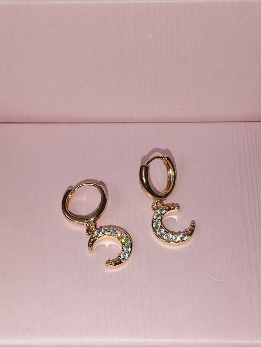 Rosegold Luna Charm Hoop Earrings 2.3 Cm With CZ Stones