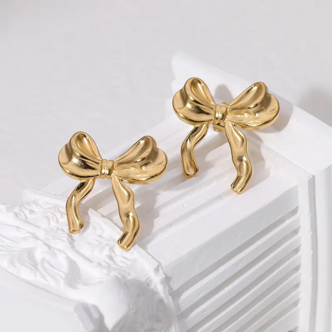 Ribbon Bow Shaped Earrings in  Golden Colour