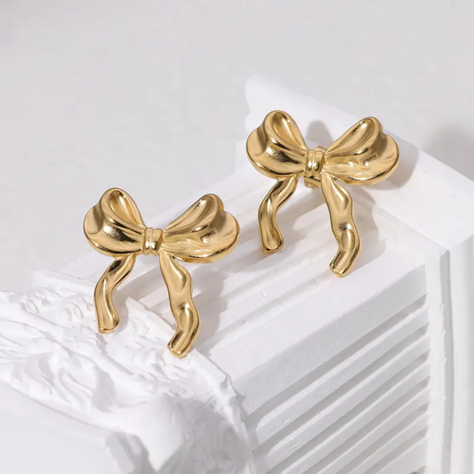 Ribbon Bow Shaped Earrings in  Golden Colour