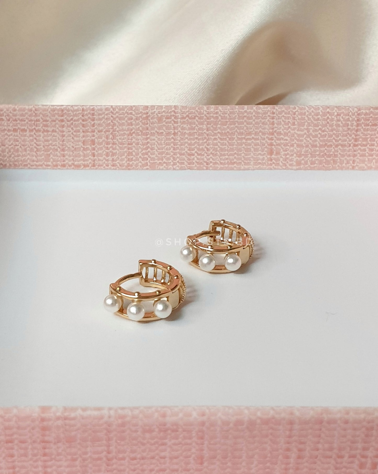 Suki Rosegold Mini Huggie Pearl Hoop Earrings