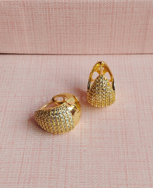 Dome Cz Paved Stone Golden Hoop Earrings