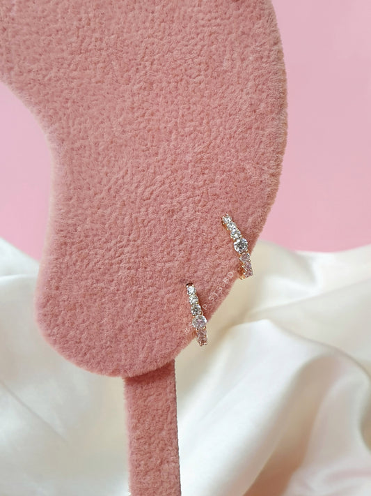 Rosegold Cecilia Dainty Mini Hoop Earrings 1.3 Cm With Paved CZ Stones