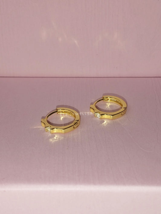 Orien Simple Hoop Earrings With Solitaire CZ Stone