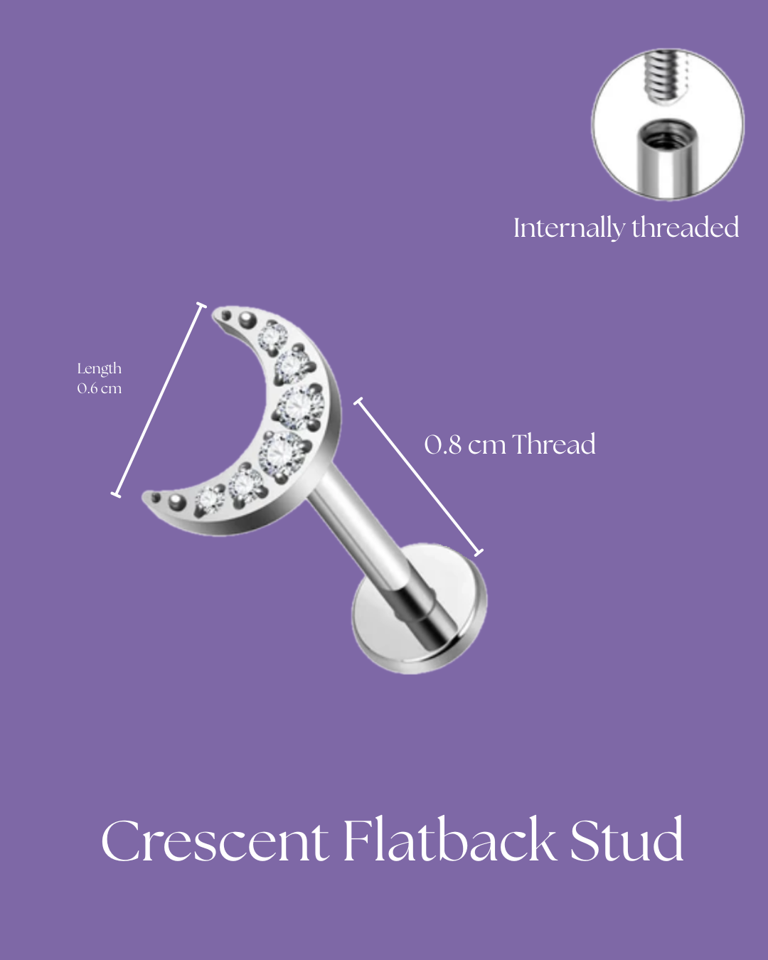 [ 1 piece ] Single Crescent Moon Shaped Flatback Stud Earrings | Stainless Steel |