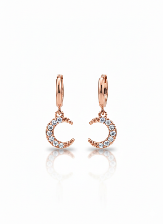 Rosegold Luna Charm Hoop Earrings 2.3 Cm With CZ Stones
