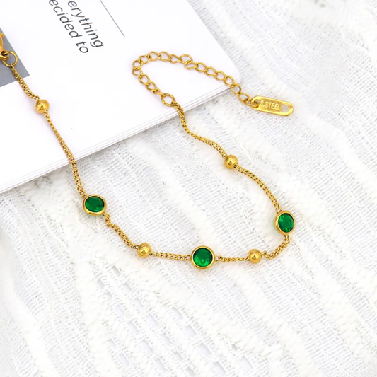 Minimal Chain Bracelet With Emerald Coloured Stones