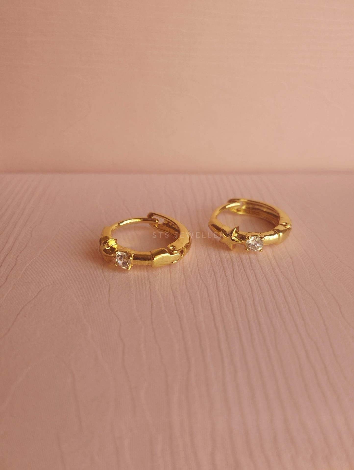 Tara Star & Solitaire CZ stone hoop earrings 1.2 cm