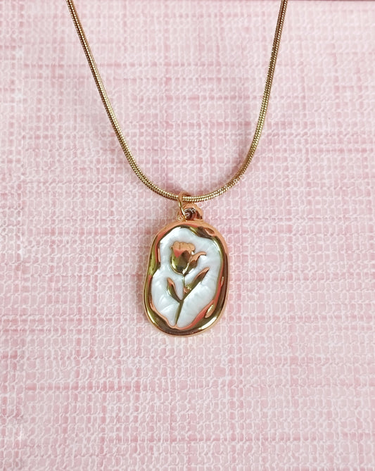 Pearly Tulip Flower Pendant Necklace
