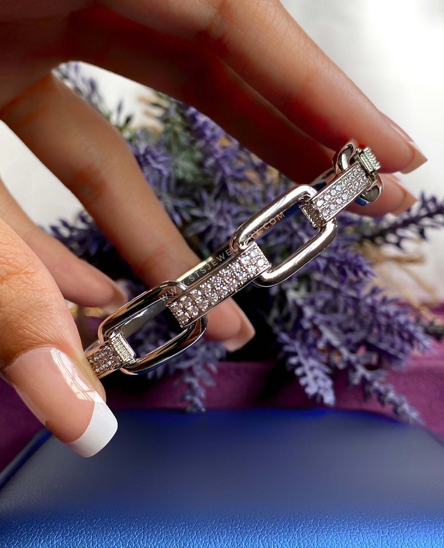 Elio Golden Bangle Bracelet With CZ Stones- Openable