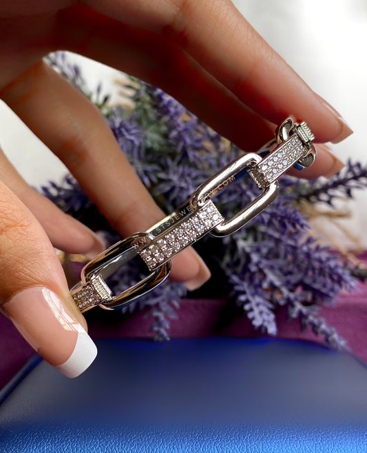 Elio Golden Bangle Bracelet With CZ Stones- Openable