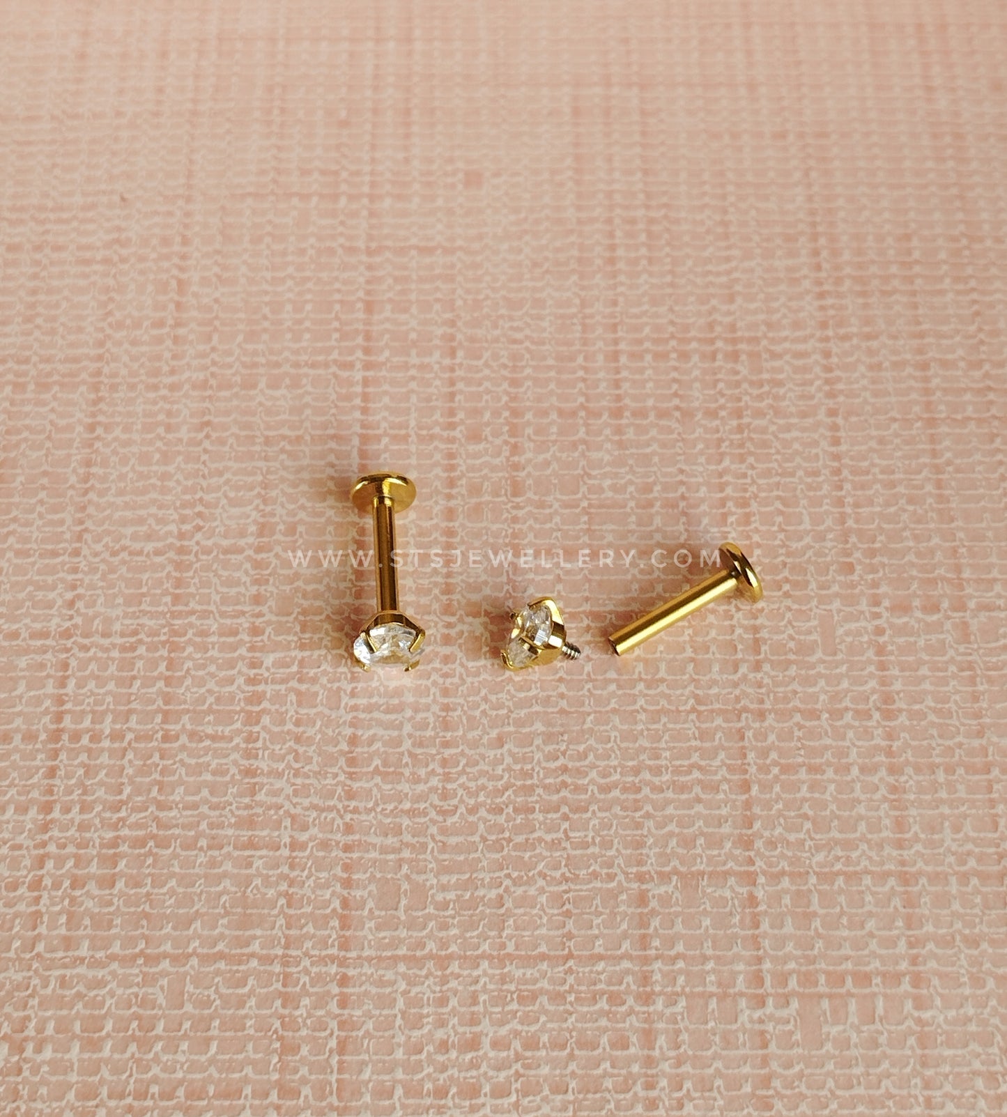 [Pair] Flatback Screw Lock Solitaire Stud Earrings 16G 8 mm Post