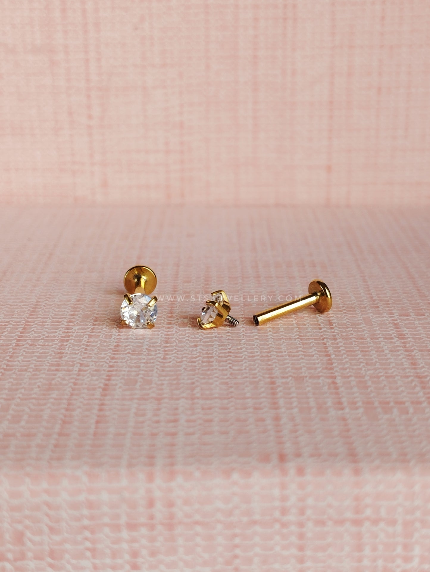 [Pair] Flatback Screw Lock Solitaire Stud Earrings 16G 8 mm Post