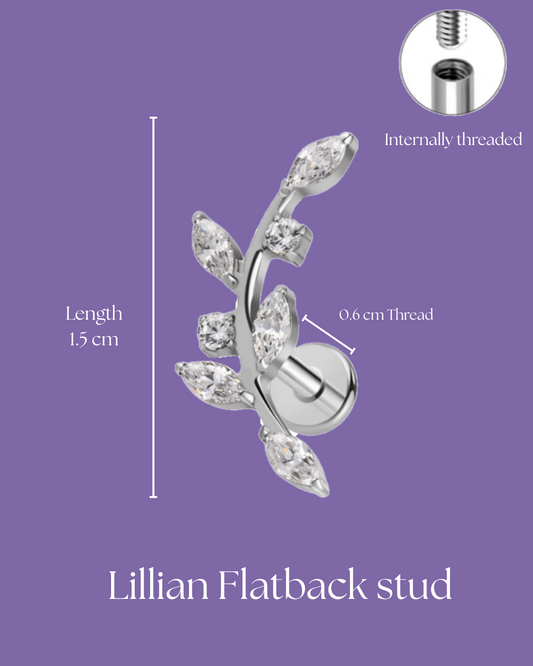 [ 1 piece ] Lillian Silver Coloured Internally Threaded Flatback Earring | Titanium |