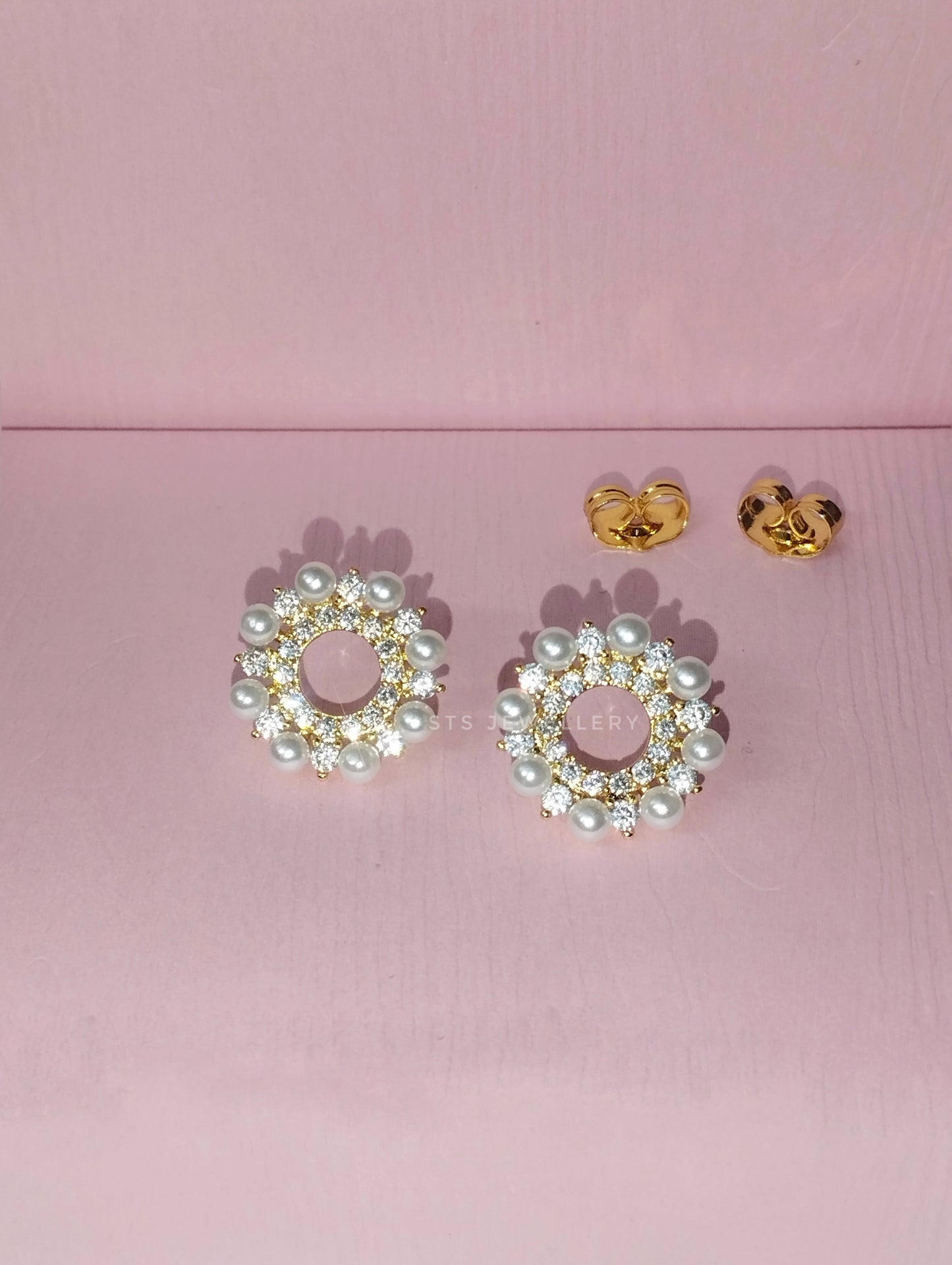 Natasha Pearl Stud Earrings With CZ Stone 1.5 cm