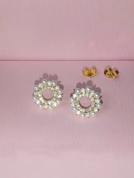 Natasha Pearl Stud Earrings With CZ Stone 1.5 cm