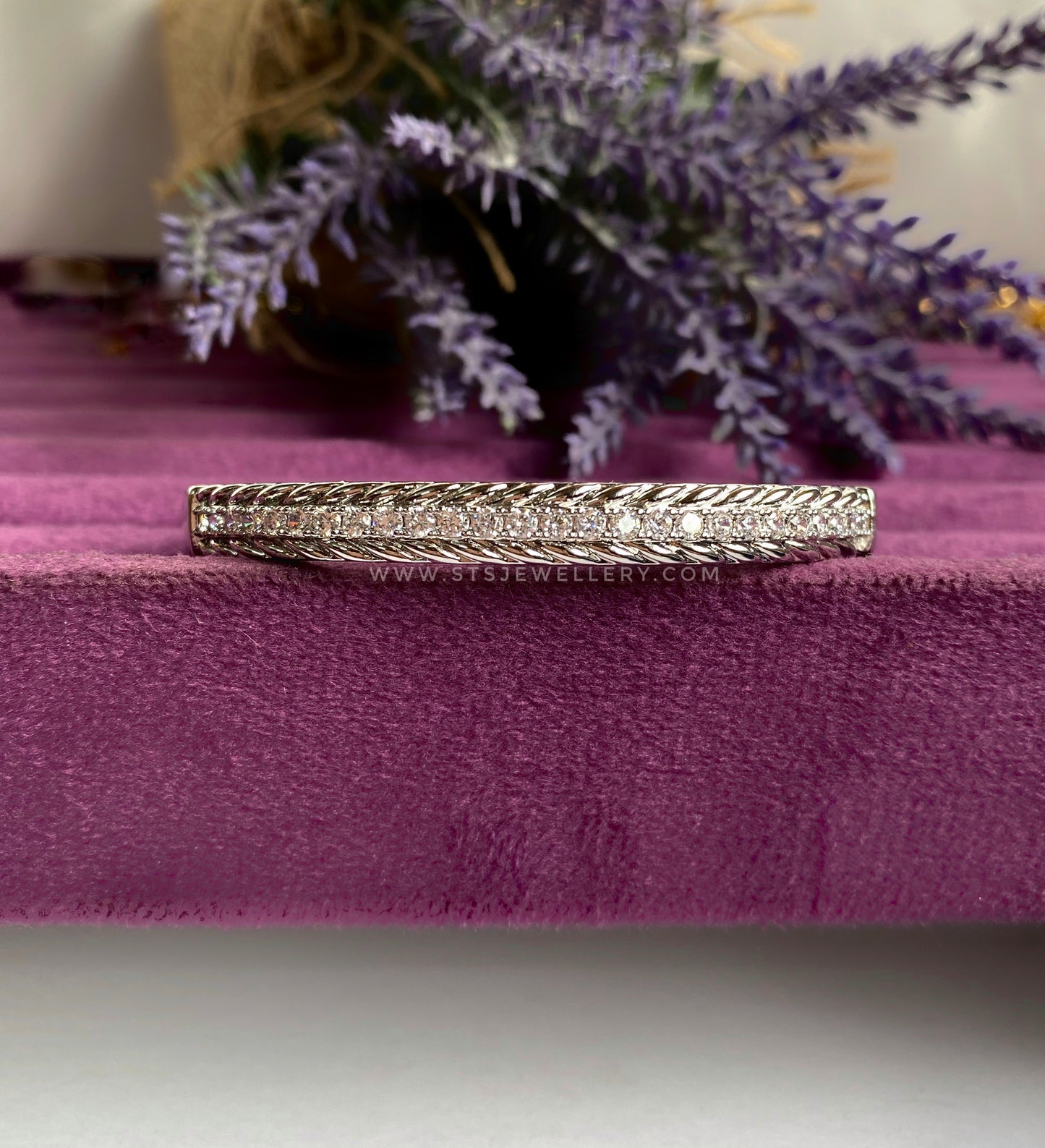 Sienna Silver Coloured Bangle Bracelet With CZ Stones - Openable