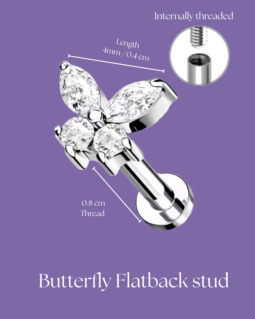 [ 1 piece ] Single Silver Coloured Butterfly Flatback Stud Earrings