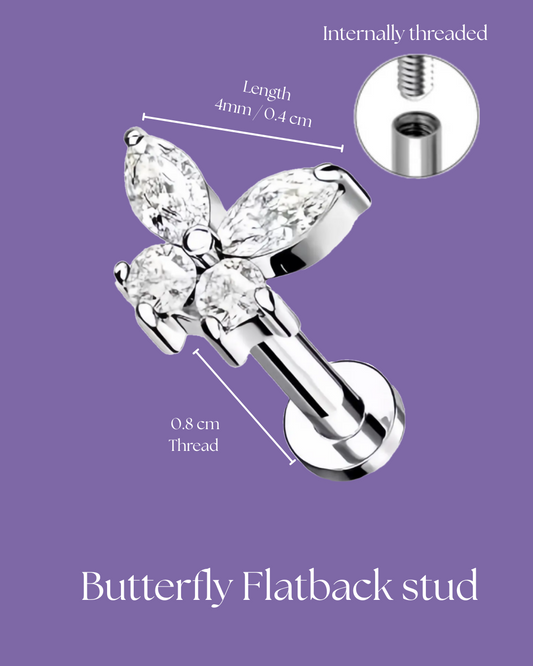 [ 1 piece ] Single Silver Coloured Butterfly Flatback Stud Earrings