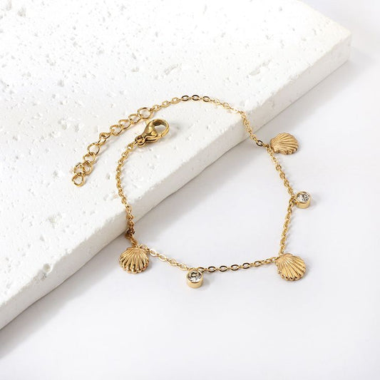 Mediterranean Scallop & Bezel Crystal Charm Bracelet