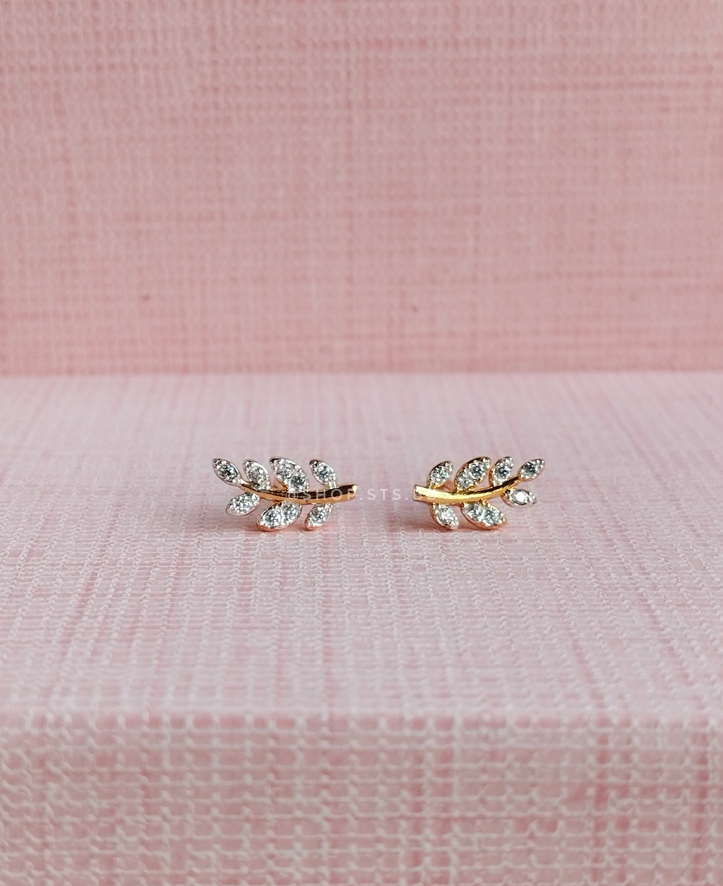 Two tone Leaf Stud Earrings