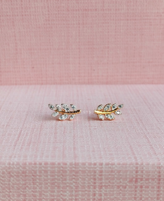 Two tone Leaf Stud Earrings