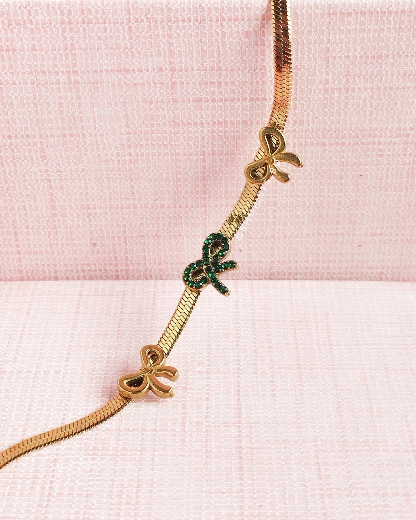 Triple Bow Charm Herringbone Chain Bracelet