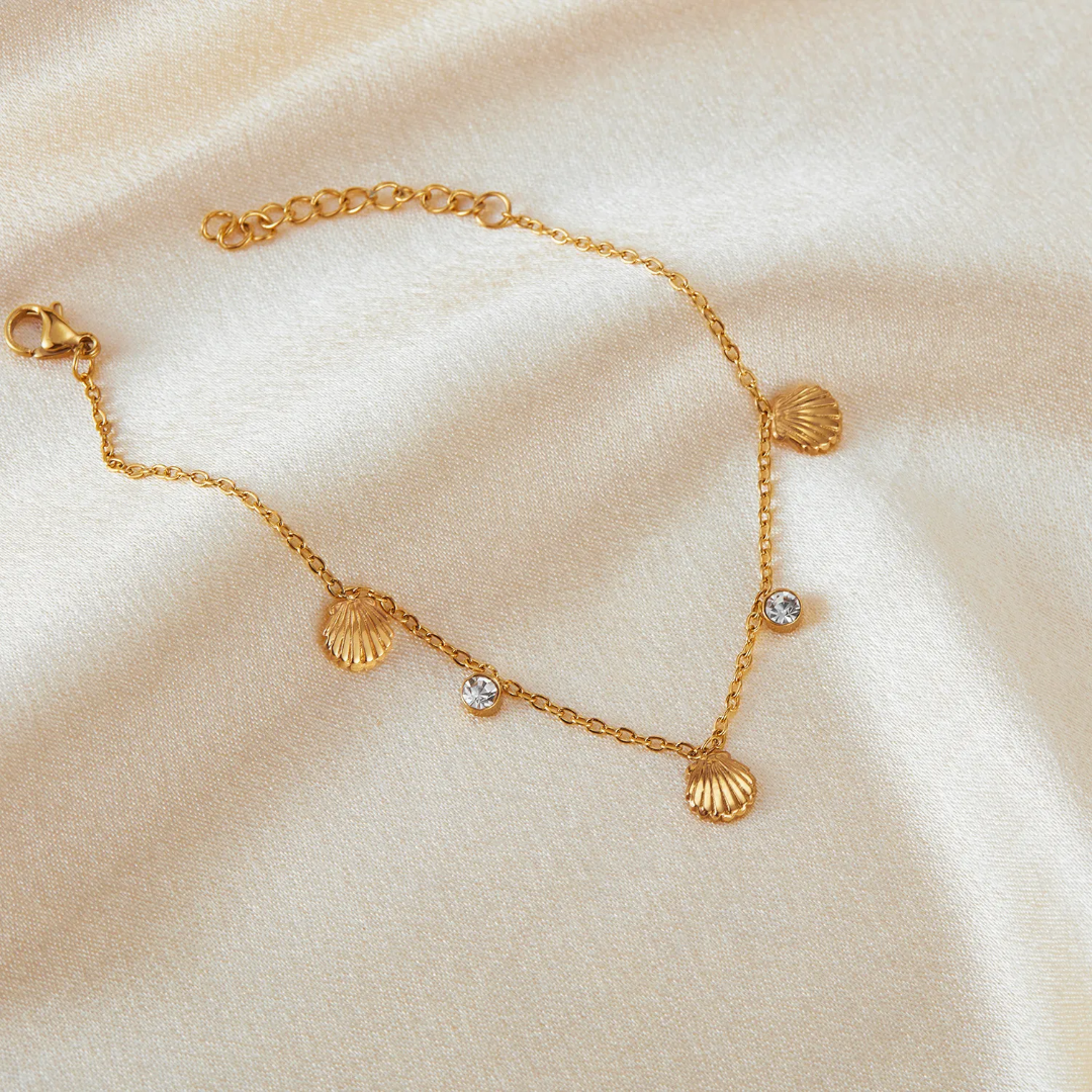 Mediterranean Scallop & Bezel Crystal Charm Bracelet