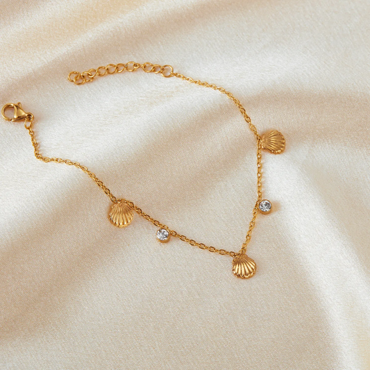 Mediterranean Scallop & Bezel Crystal Charm Bracelet
