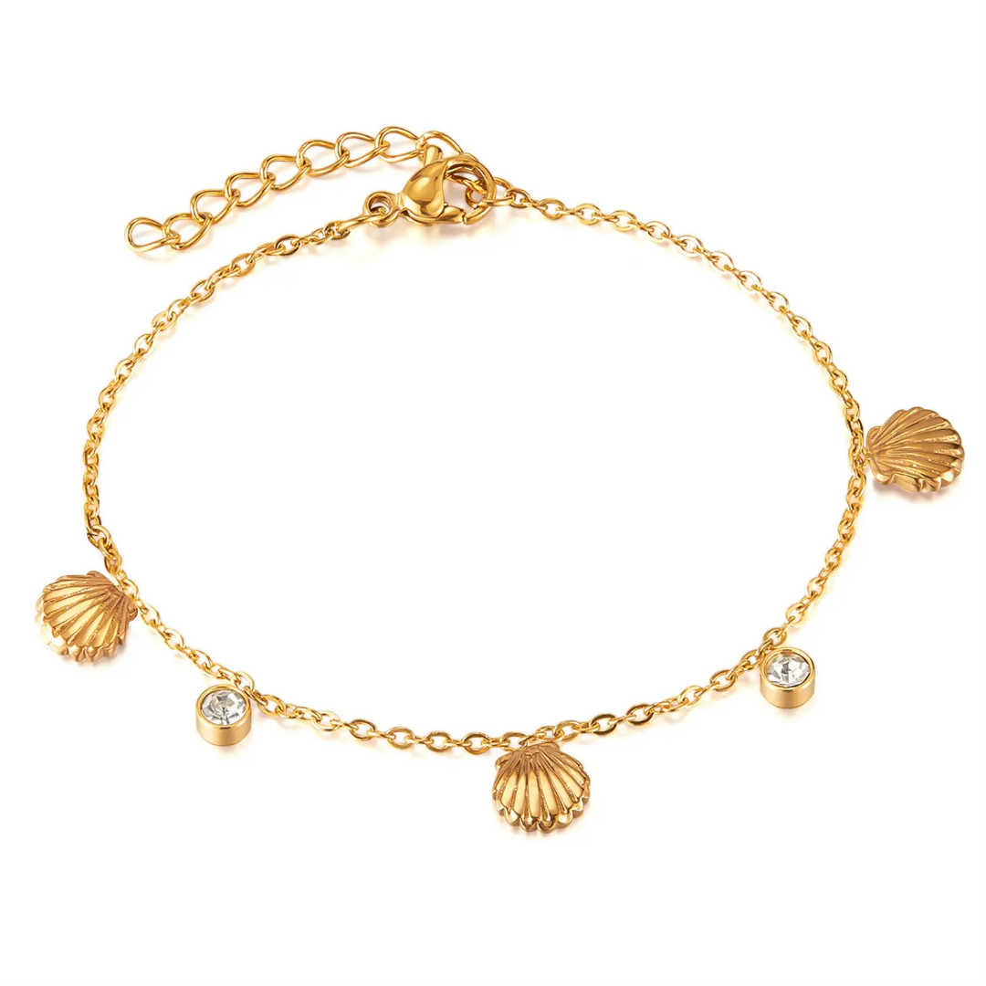 Mediterranean Scallop & Bezel Crystal Charm Bracelet