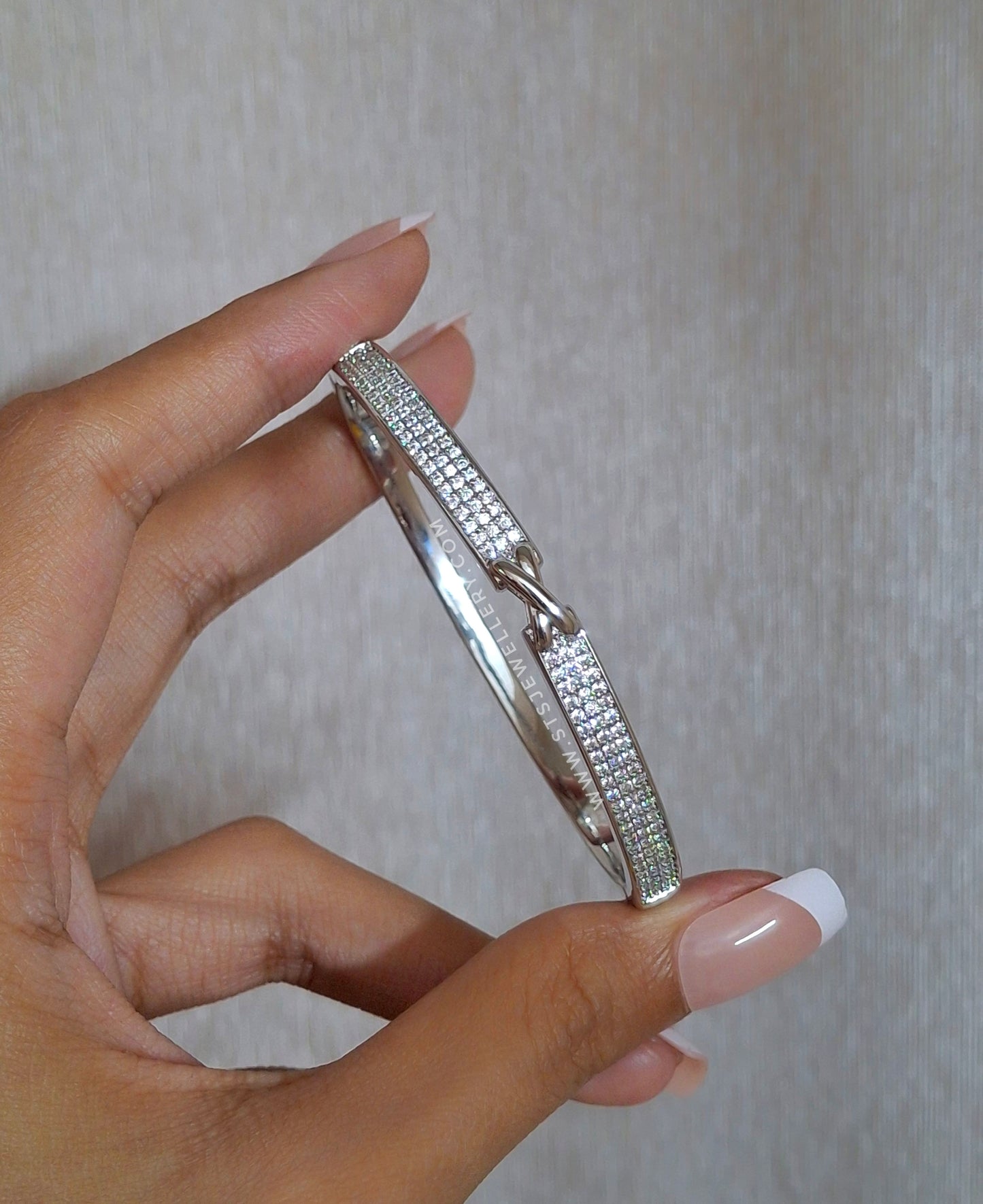 Kianna Silver Coloured Bangle Bracelet With CZ Stones- Openable