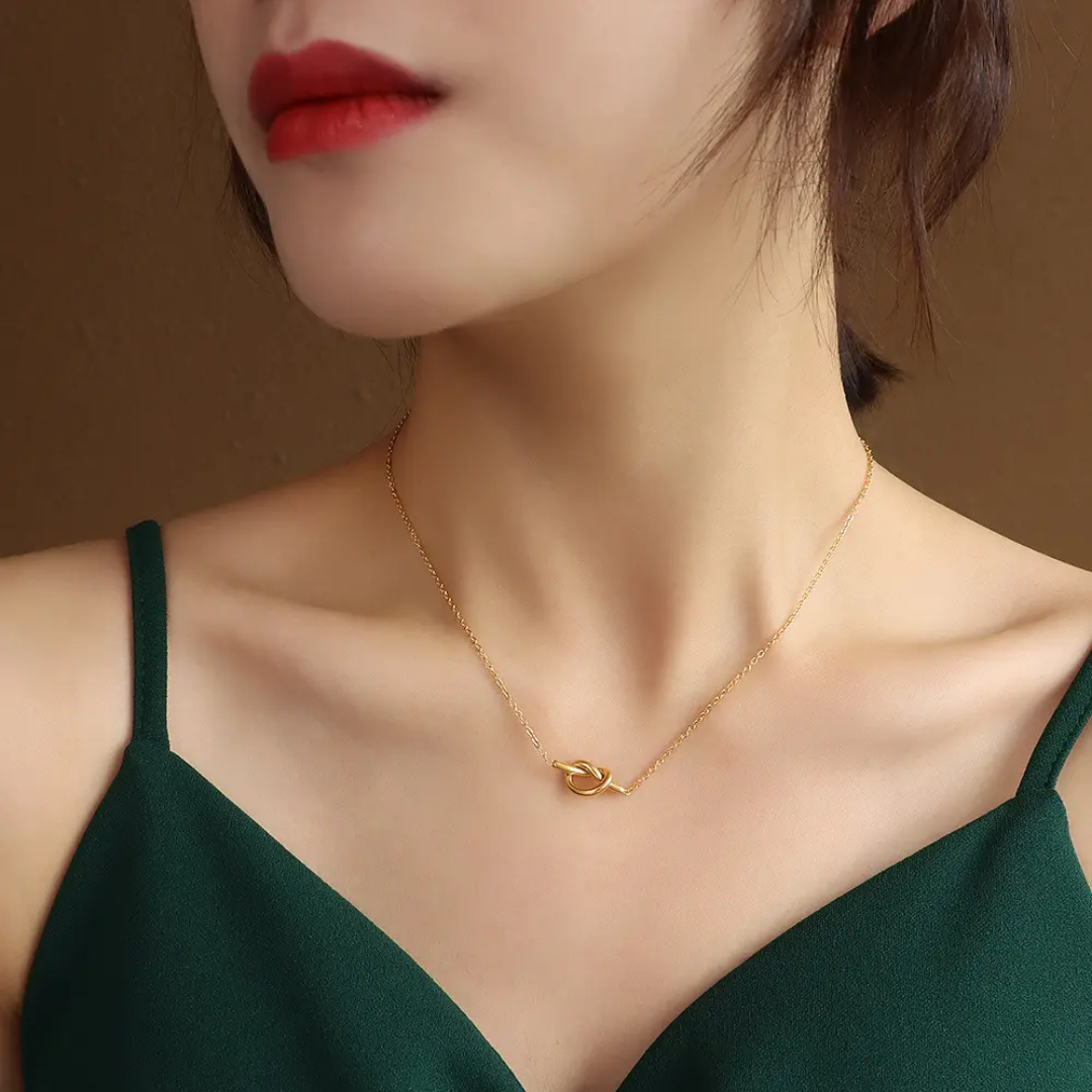 Golden Knot Charm Simple Necklace