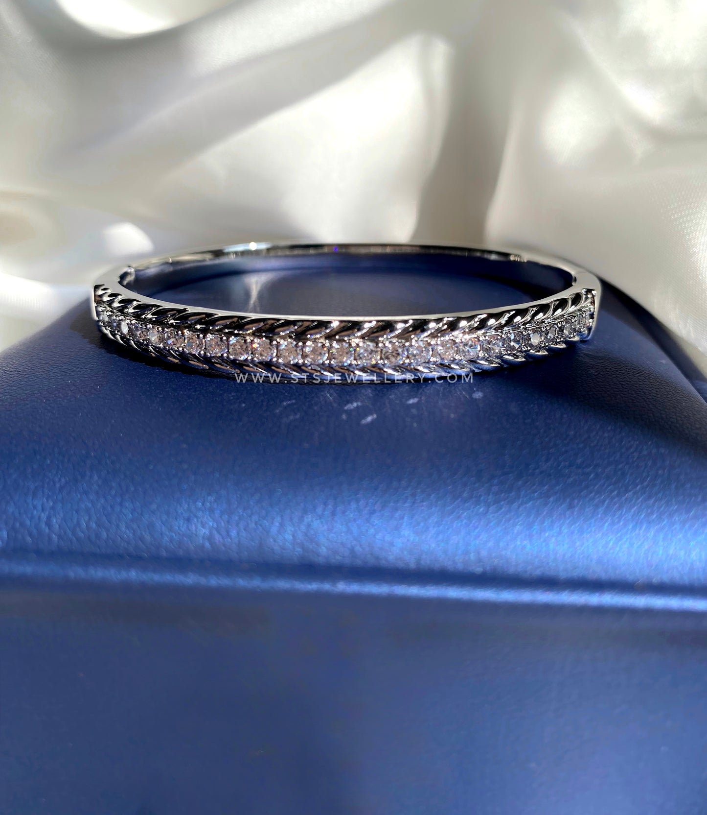 Sienna Silver Coloured Bangle Bracelet With CZ Stones - Openable